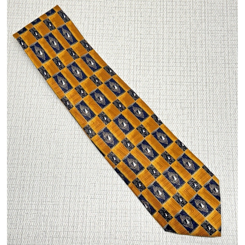 J.Z. Richards Necktie Mens OS Gold Navy Geometric Silk Handcrafted Professional